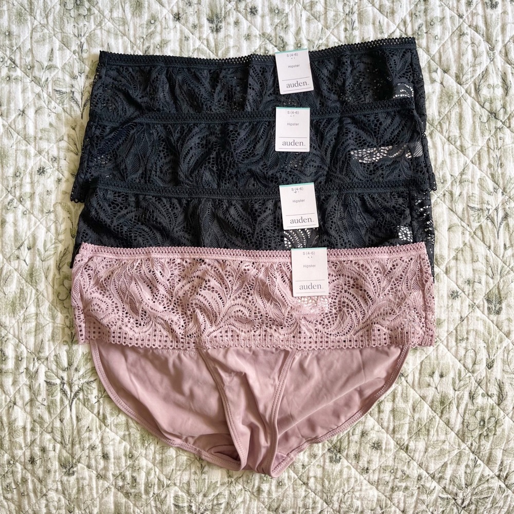 Auden Women 4 Pack Lace Hipster Panties Black Mauve Size Small 4-6 NEW